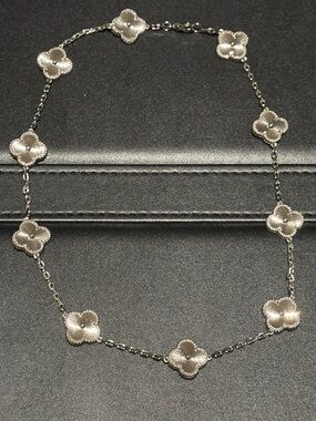 Sterling Silver Clover 10 motif Floral Station Necklace - Women Jewelry